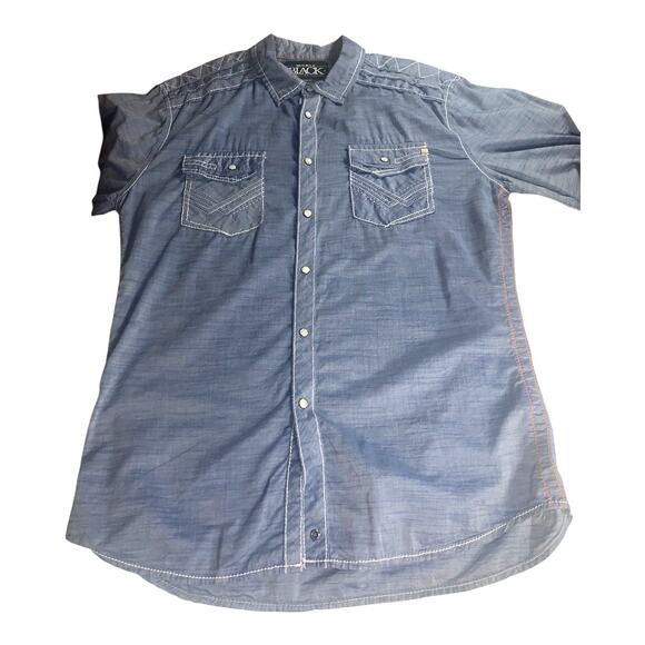 The Buckle Black Blue Denim Long Sleeve Pearl Snap Shirt Embroidered Lt Weight L - Picture 3 of 7